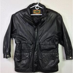Vtg G-III 100% Leather Global Identity Coat Mens Sz L Black Lined Full Zip Retro